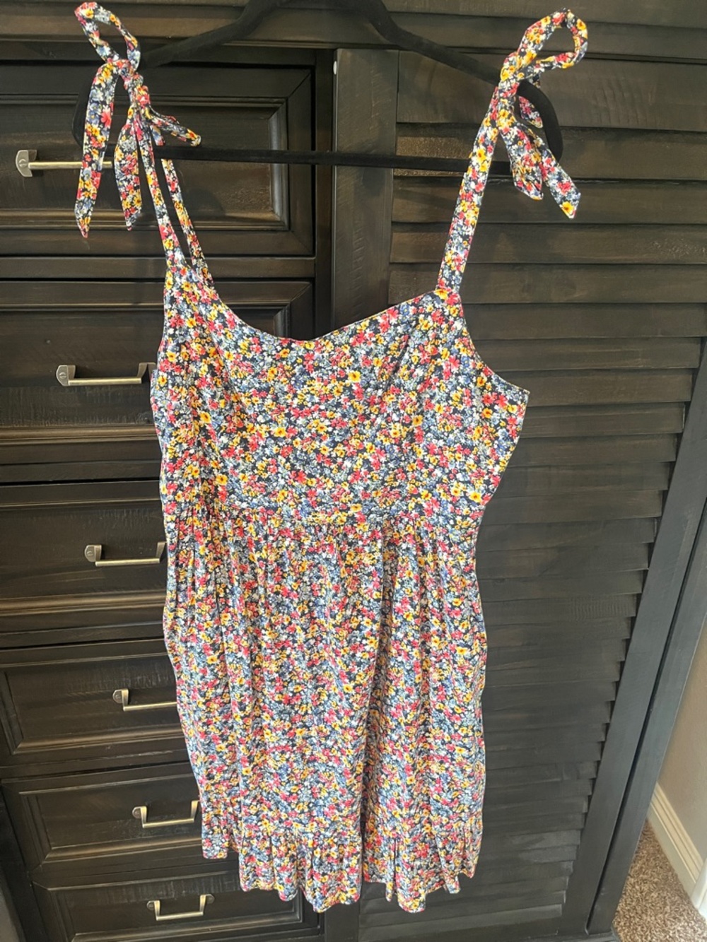 Old Navy Navy Floral Dress with Yellow and Pink Blue floral Accents